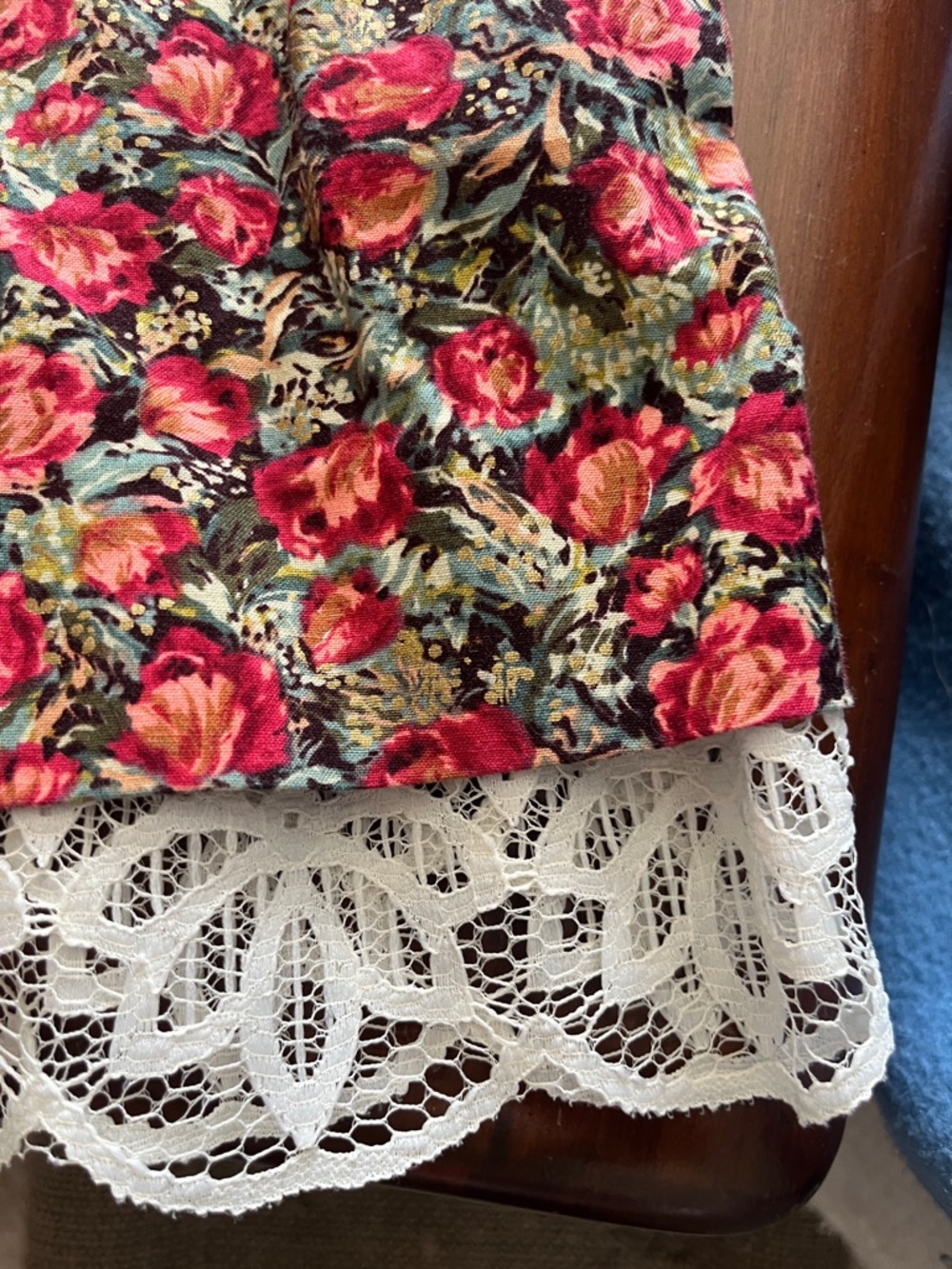 Little Girl Red Roses Dress with White Collar and White Lace at Bottom - Picture 10 of 14